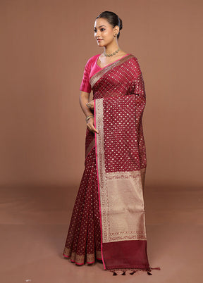 Maroon Kora Silk Saree With Blouse Piece