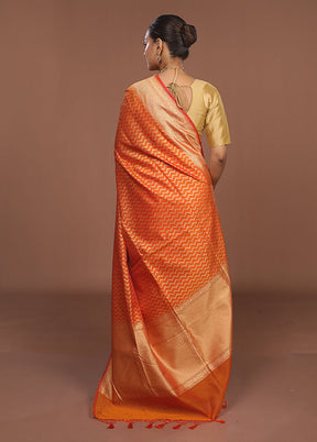 Orange Kora Silk Saree With Blouse Piece