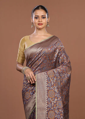 Purple Kora Silk Saree With Blouse Piece