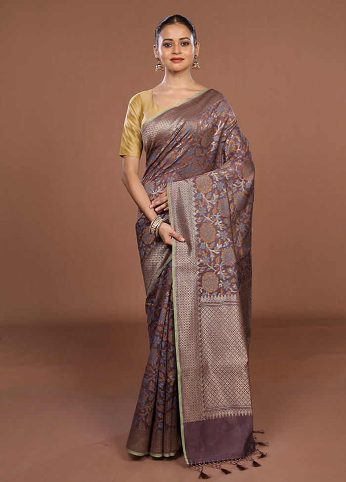 Purple Kora Silk Saree With Blouse Piece