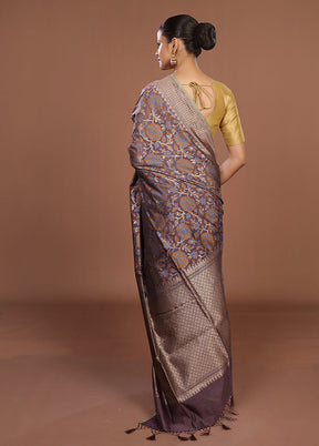 Purple Kora Silk Saree With Blouse Piece