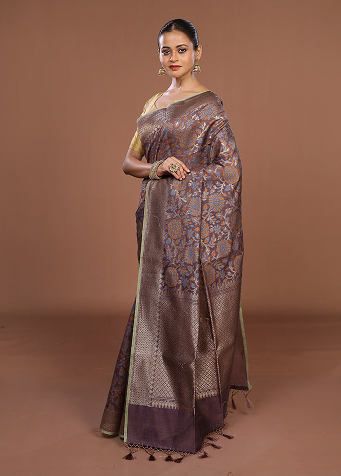 Purple Kora Silk Saree With Blouse Piece