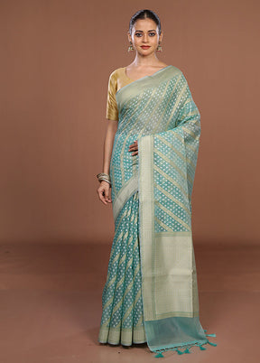 Blue Kora Silk Saree With Blouse Piece