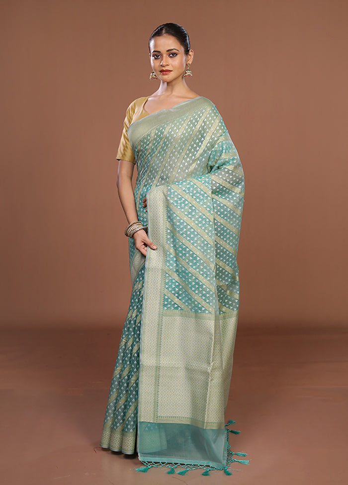 Blue Kora Silk Saree With Blouse Piece