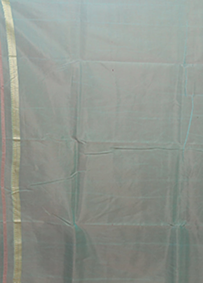 Blue Kora Silk Saree With Blouse Piece