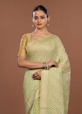 Green Kora Silk Saree With Blouse Piece