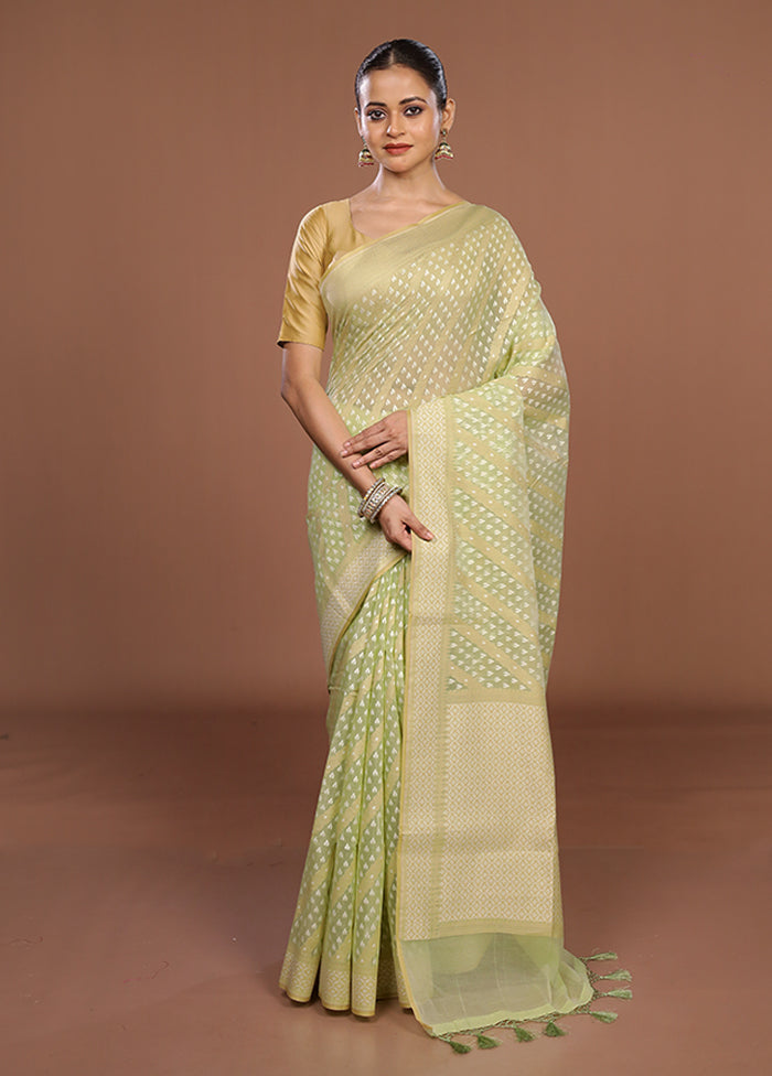 Green Kora Silk Saree With Blouse Piece