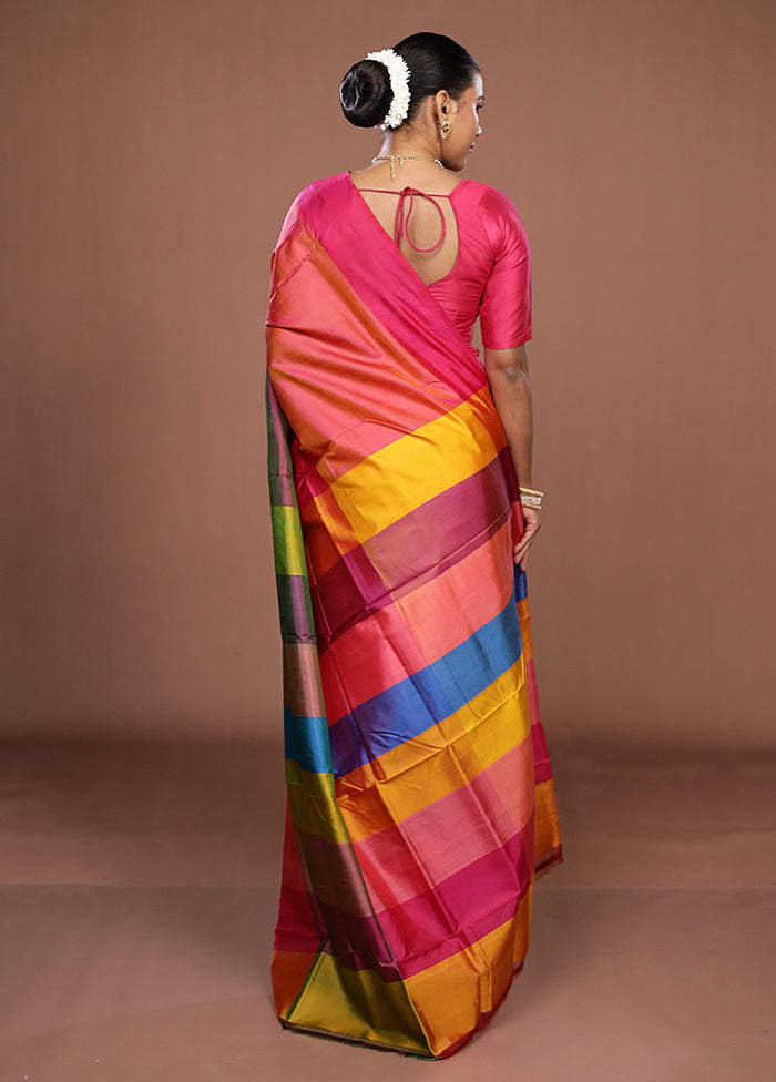 Multicolor Printed Pure Silk Saree Without Blouse Piece