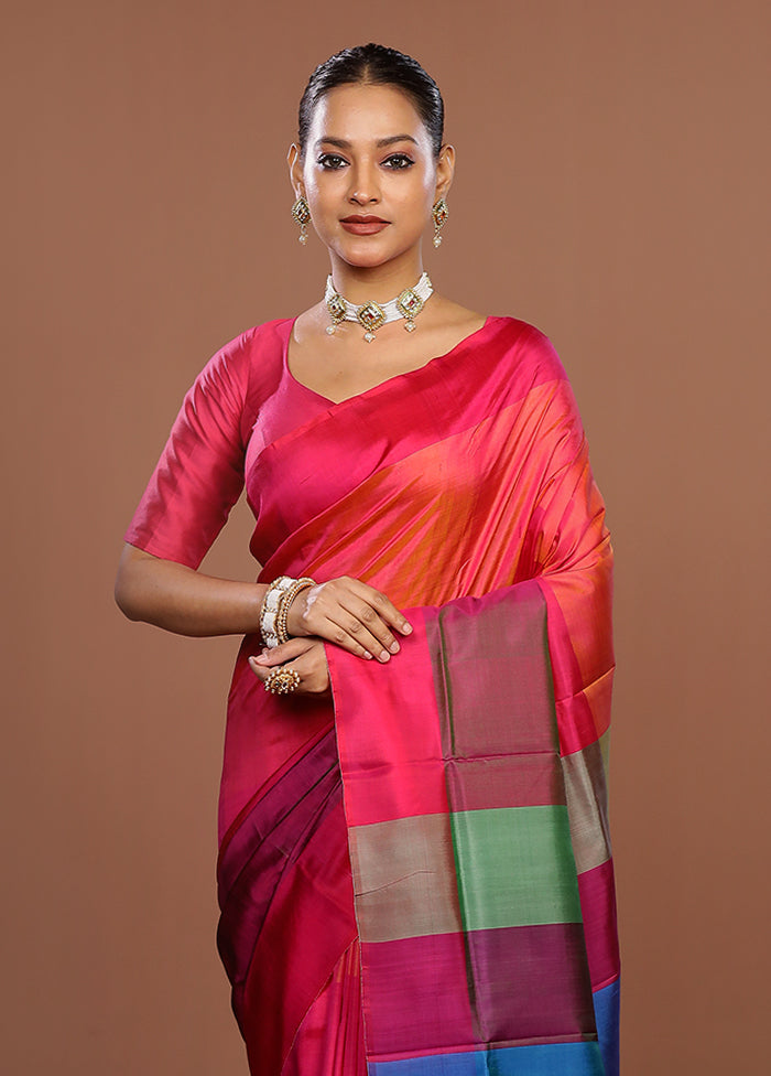 Multicolor Printed Pure Silk Saree Without Blouse Piece
