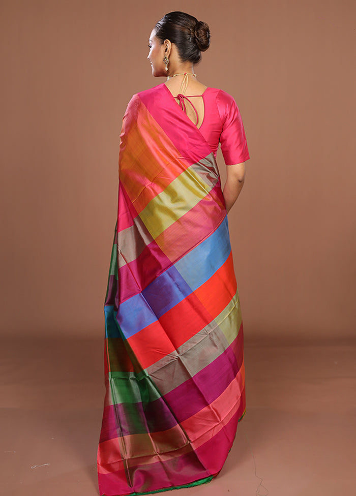 Multicolor Printed Pure Silk Saree Without Blouse Piece