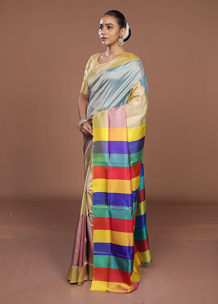 Multicolor Printed Pure Silk Saree Without Blouse Piece