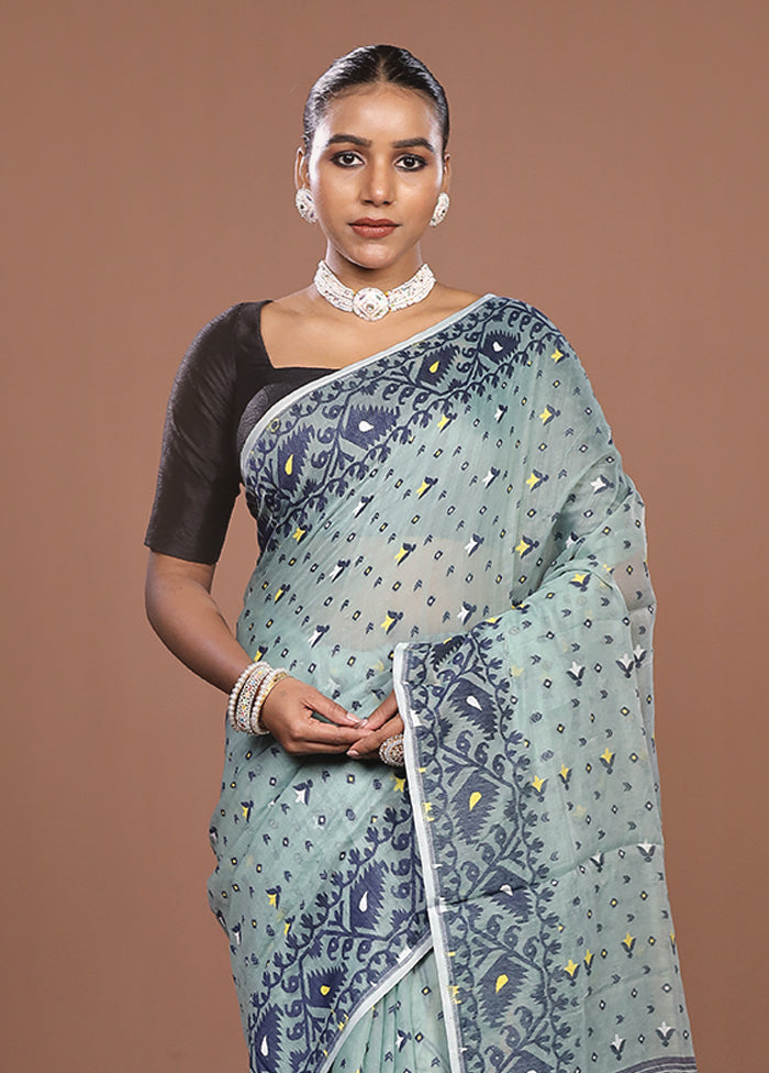 Green Jamdani Cotton Saree Without Blouse Piece