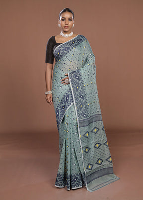Green Jamdani Cotton Saree Without Blouse Piece