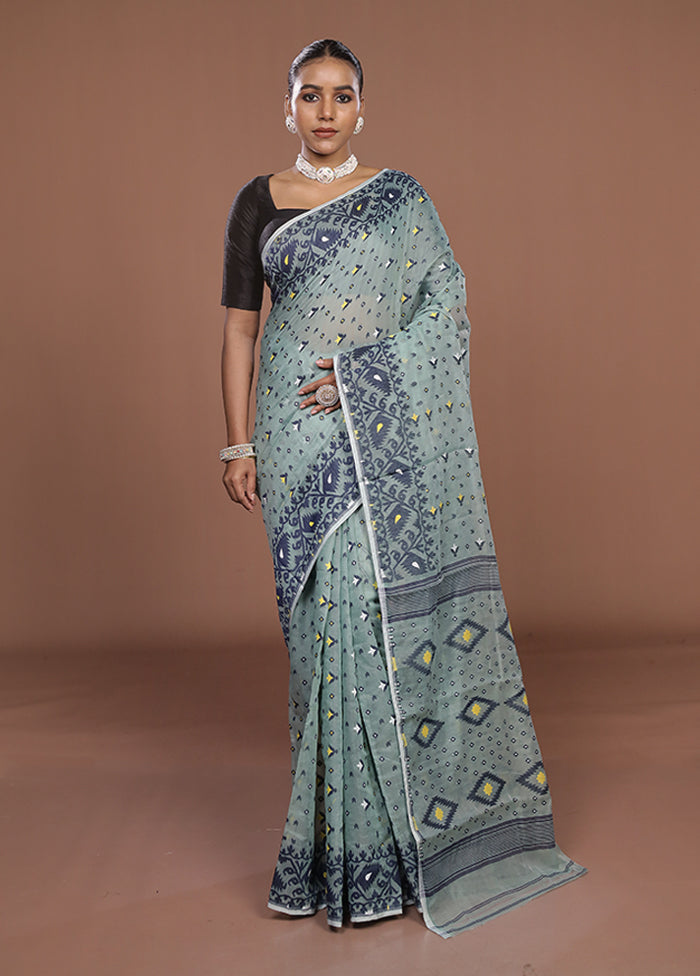 Green Jamdani Cotton Saree Without Blouse Piece