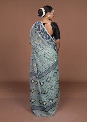 Green Jamdani Cotton Saree Without Blouse Piece