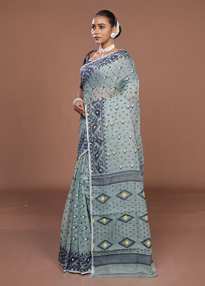 Green Jamdani Cotton Saree Without Blouse Piece