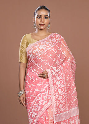 Pink Jamdani Cotton Saree Without Blouse Piece