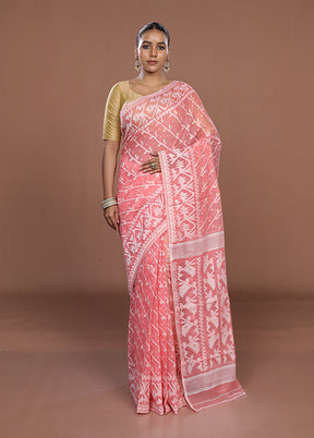 Pink Jamdani Cotton Saree Without Blouse Piece