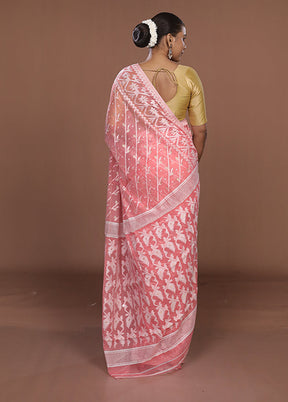 Pink Jamdani Cotton Saree Without Blouse Piece