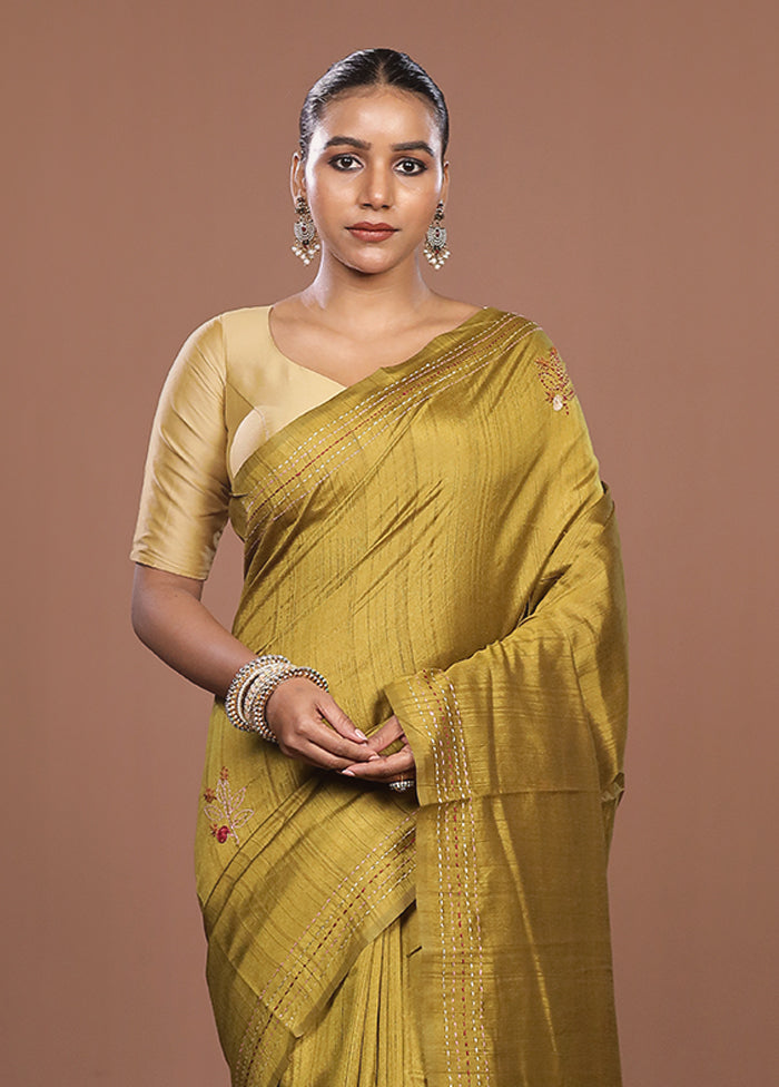 Yellow Tussar Silk Saree With Blouse Piece