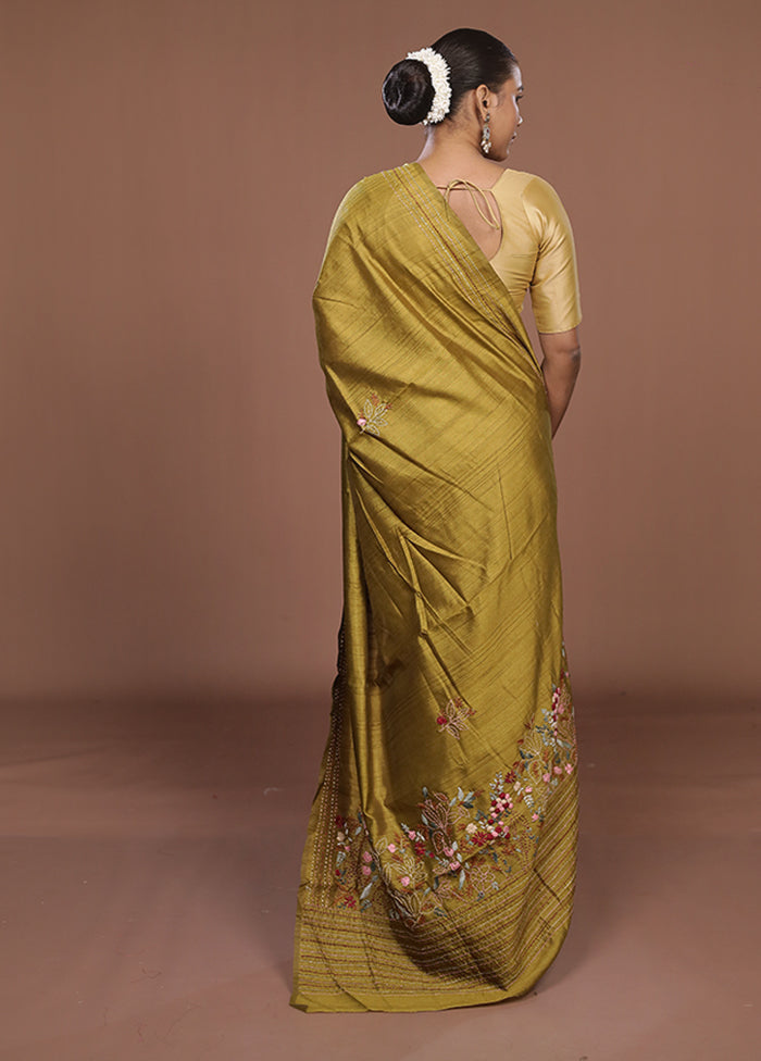 Yellow Tussar Silk Saree With Blouse Piece