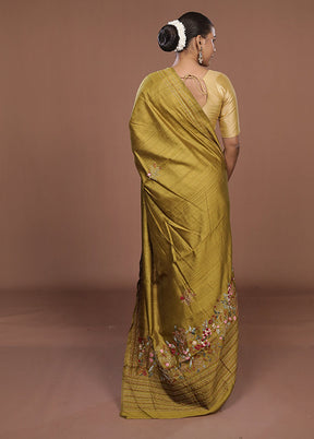 Yellow Tussar Silk Saree With Blouse Piece