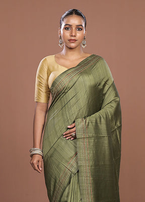 Green Tussar Silk Saree With Blouse Piece