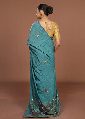Green Tussar Silk Saree With Blouse Piece
