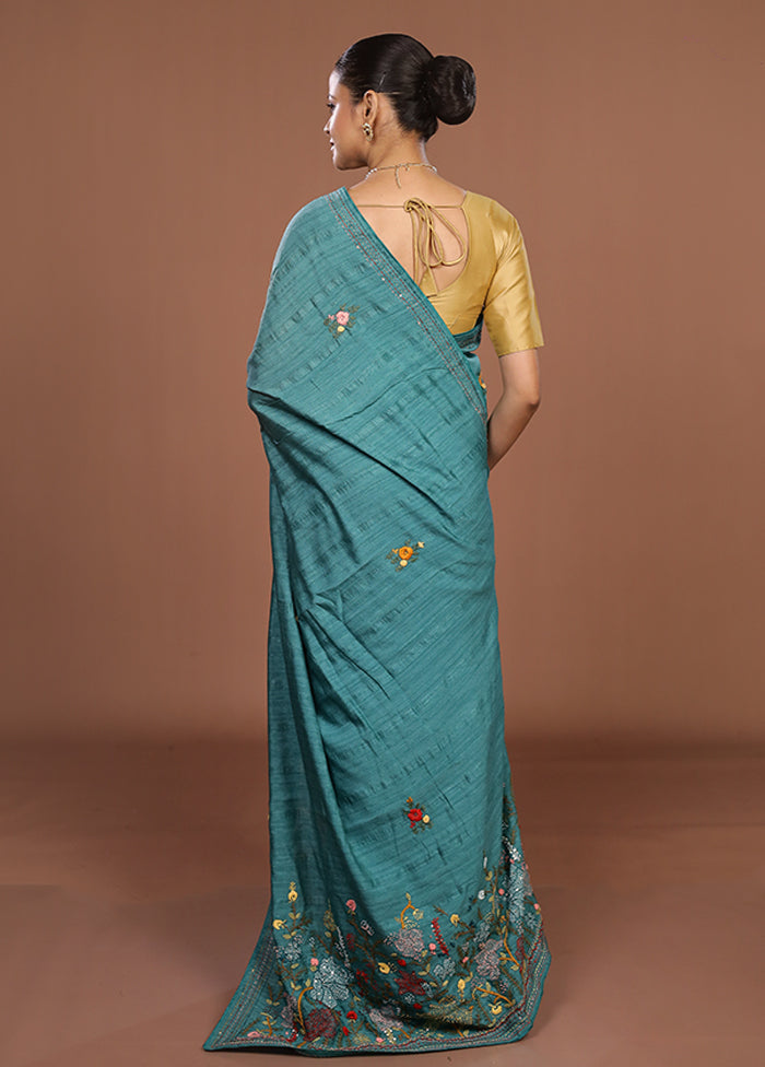 Green Tussar Silk Saree With Blouse Piece