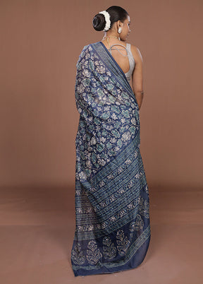 Blue Cotton Saree With Blouse Piece