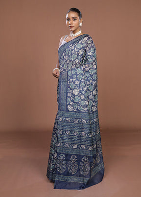 Blue Cotton Saree With Blouse Piece