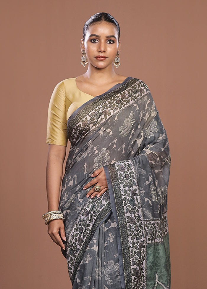 Green Cotton Saree With Blouse Piece