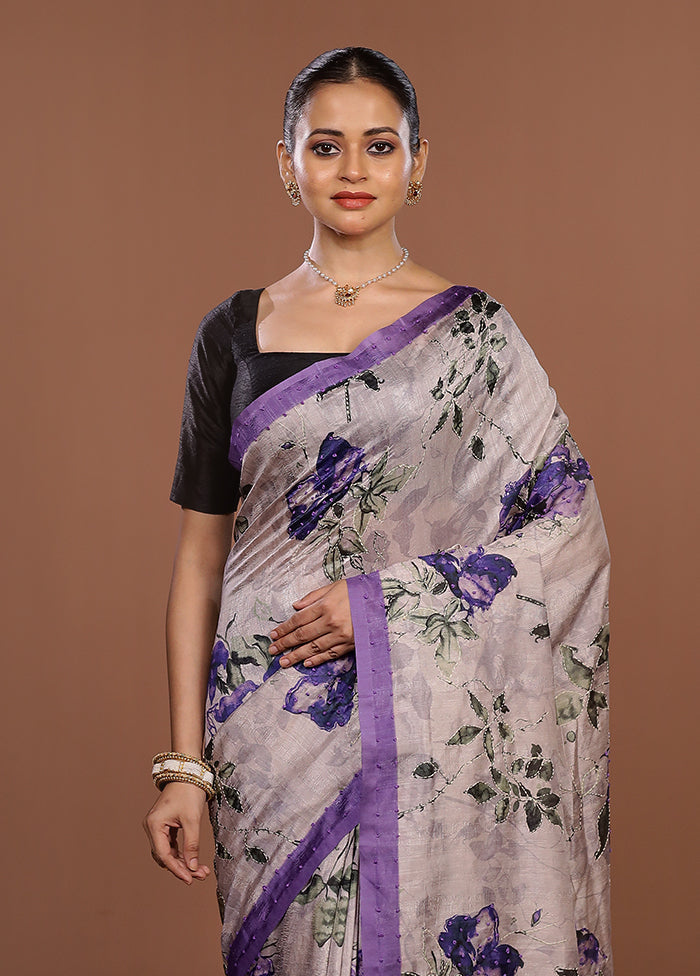 Purple Tussar Silk Saree With Blouse Piece