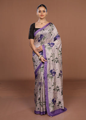 Purple Tussar Silk Saree With Blouse Piece