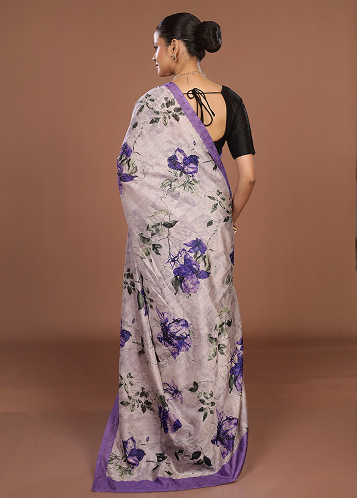 Purple Tussar Silk Saree With Blouse Piece