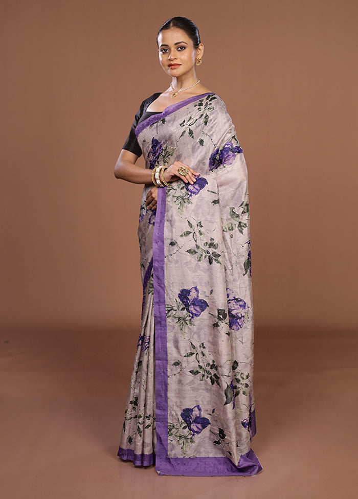 Purple Tussar Silk Saree With Blouse Piece
