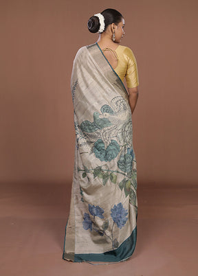 Cream Tussar Silk Saree With Blouse Piece