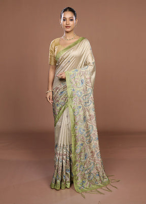 Cream Tussar Silk Saree With Blouse Piece