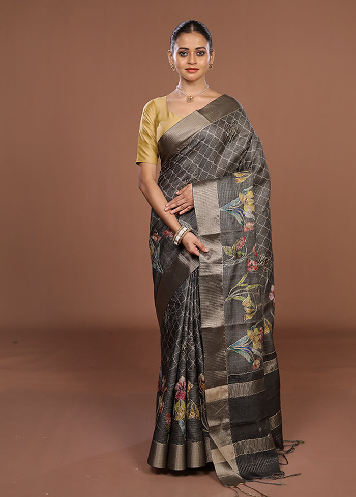 Pink Tussar Silk Saree With Blouse Piece