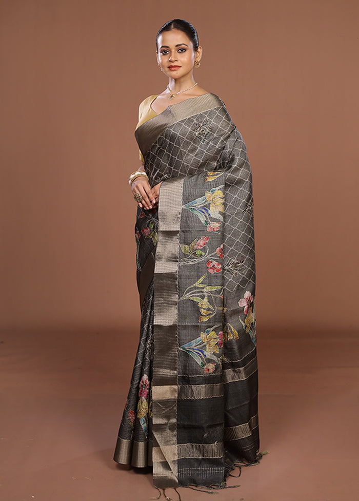 Pink Tussar Silk Saree With Blouse Piece