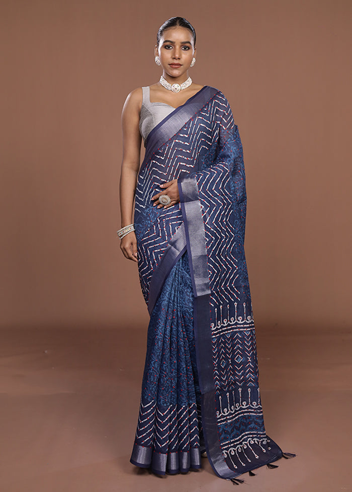 Blue Cotton Saree With Blouse Piece