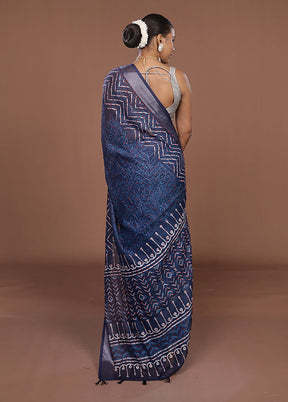 Blue Cotton Saree With Blouse Piece
