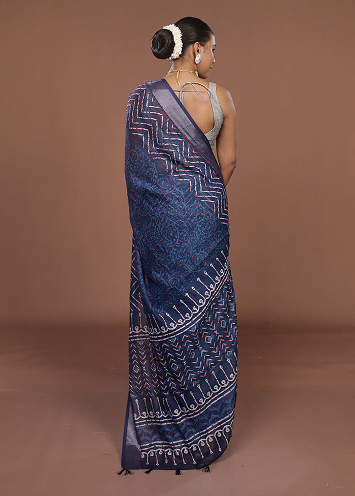 Blue Cotton Saree With Blouse Piece