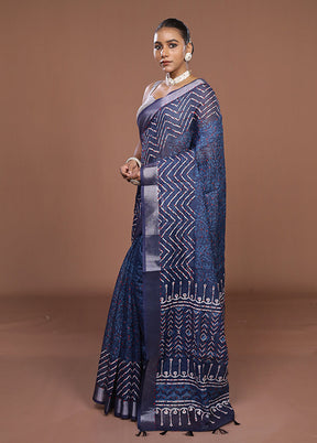 Blue Cotton Saree With Blouse Piece