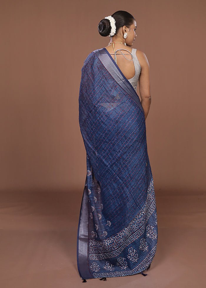 Blue Cotton Saree With Blouse Piece