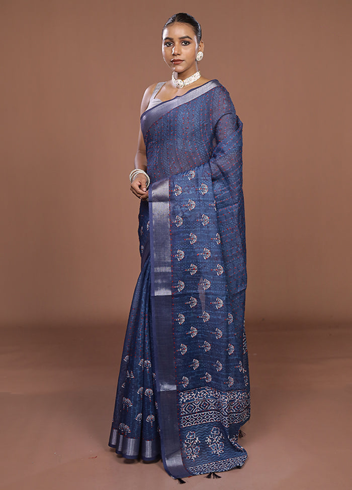 Blue Cotton Saree With Blouse Piece