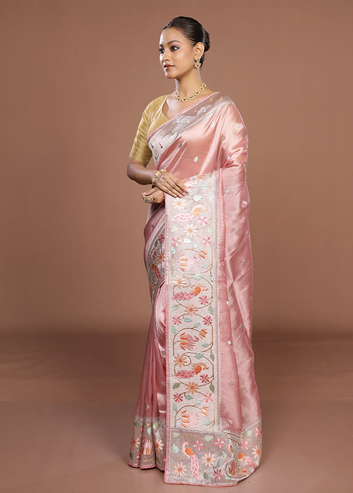 Pink Organza Saree With Blouse Piece