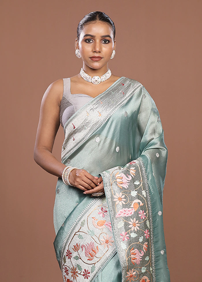 Green Organza Saree With Blouse Piece