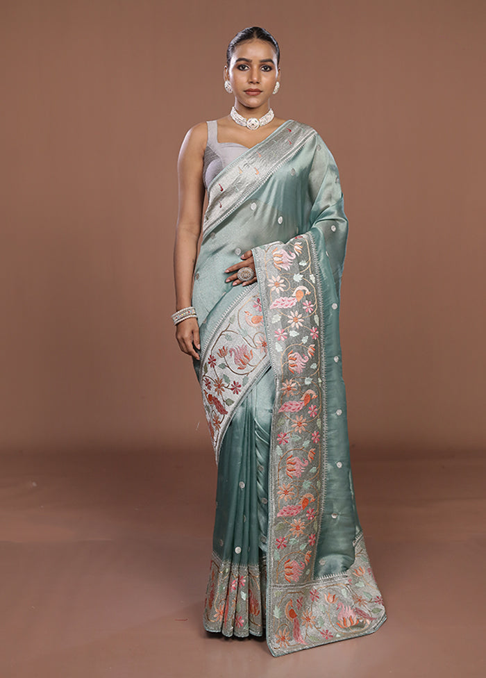 Green Organza Saree With Blouse Piece