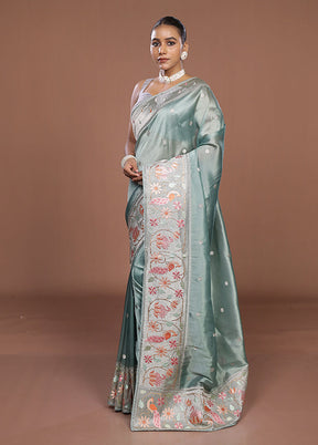 Green Organza Saree With Blouse Piece